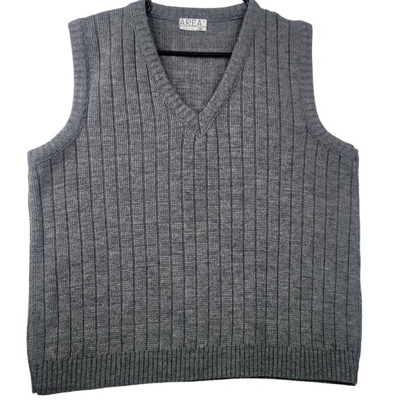 Area Vintage Mens Sweater Vest Large Ribbed Knit Sleeveless Classic Design USA - Picture 1 of 6